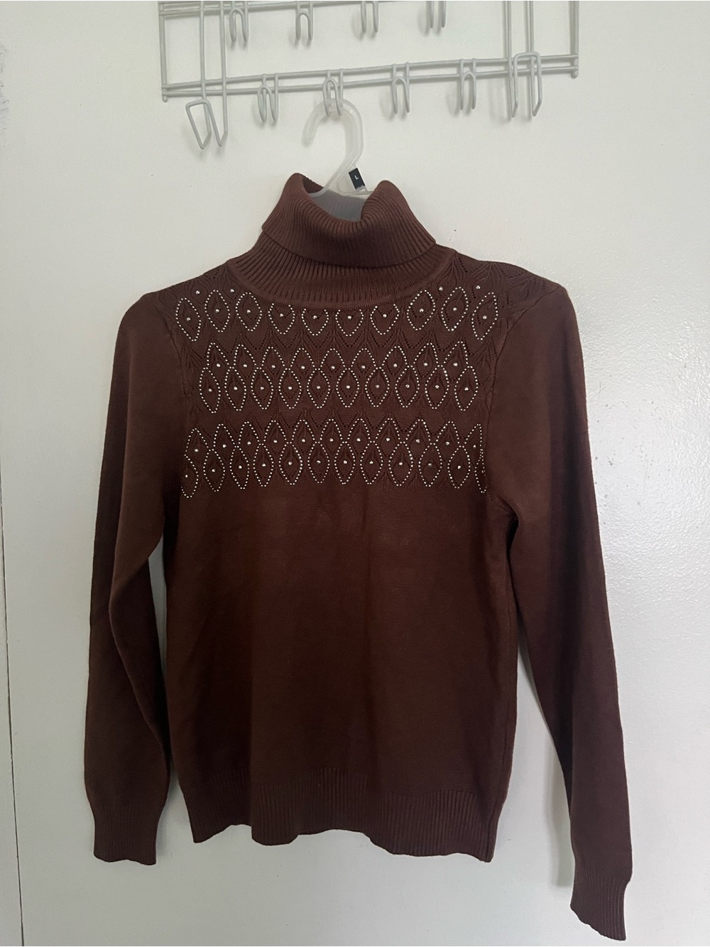 Women's Brown Stud-Embellished Turtleneck Sweater